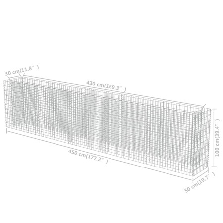 Gabbione Letto Rialzato in Acciaio Zincato 450x50x100 cm