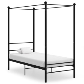 Letto a Baldacchino Nero in Metallo 90x200 cm