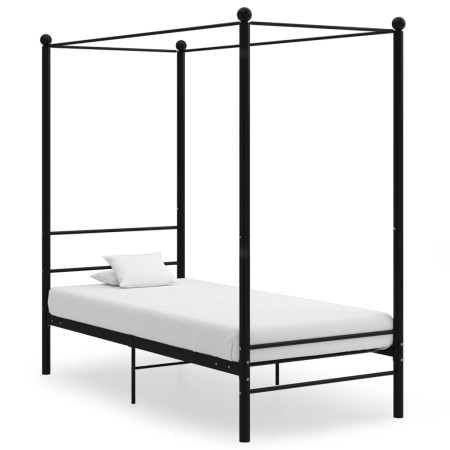 Letto a Baldacchino Nero in Metallo 90x200 cm