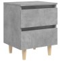 Comodini con Gambe Pino Massello 2pz Grigio Cemento 40x35x50 cm