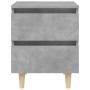 Comodini con Gambe Pino Massello 2pz Grigio Cemento 40x35x50 cm