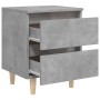 Comodini con Gambe Pino Massello 2pz Grigio Cemento 40x35x50 cm