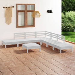 Set Salotto da Giardino 8 pz in Legno Massello di Pino Bianco