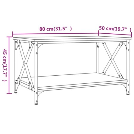 Tavolino Rovere Fumo 80x50x45 cm in Legno Multistrato e Ferro