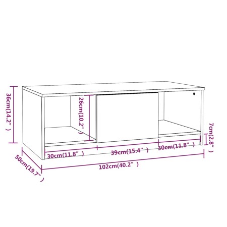 Tavolino da Salotto Bianco Lucido 102x50x36cm Legno Multistrato