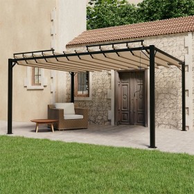 Gazebo con Tetto a Lamelle 3x4 m in Tessuto Tortora e Alluminio