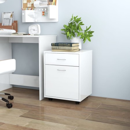 Mobiletto con Ruote Bianco Lucido 45x38x54cm Legno Multistrato