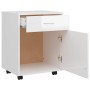 Mobiletto con Ruote Bianco Lucido 45x38x54cm Legno Multistrato