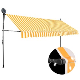 Tenda da Sole Retrattile Manuale LED 400 cm Bianca e Arancione