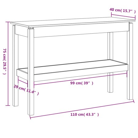 Tavolo Consolle Bianco 110x40x75 cm in Legno Massello di Pino