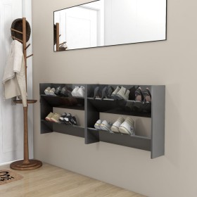 Scarpiere a Muro 2pz Grigio Lucido 80x18x60cm Legno Multistrato