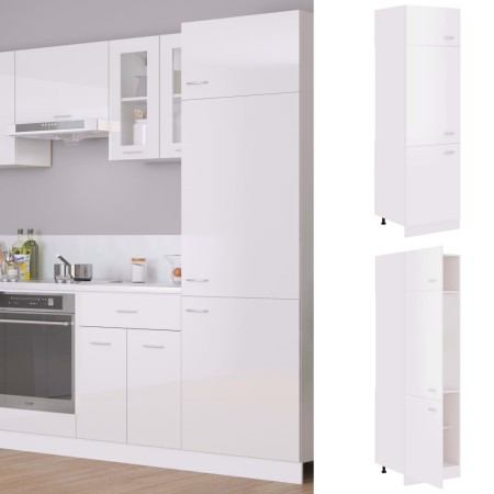 Mobile per Frigo Bianco Lucido 60x57x207 cm Legno Multistrato