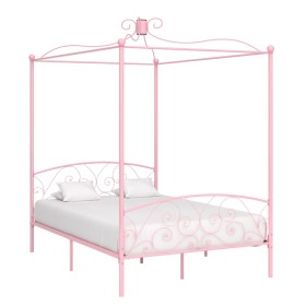 Letto a Baldacchino Rosa in Metallo 120x200 cm