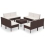 Set Divani da Giardino 9 pz con Cuscini in Polyrattan Marrone