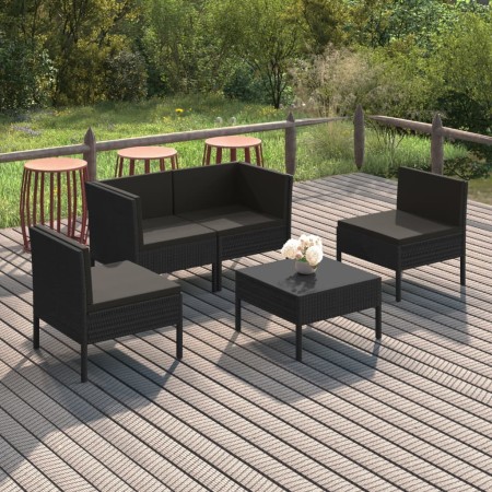 Set Divani da Giardino 5 pz con Cuscini in Polyrattan Nero