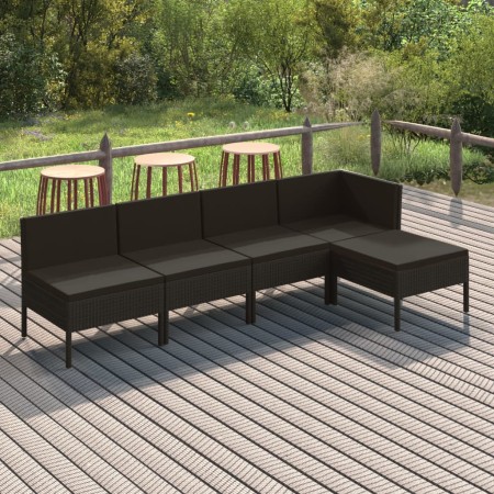 Set Divani da Giardino 5 pz con Cuscini in Polyrattan Nero