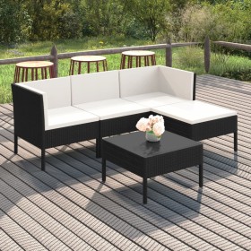 Set Divani da Giardino 5 pz con Cuscini in Polyrattan Nero