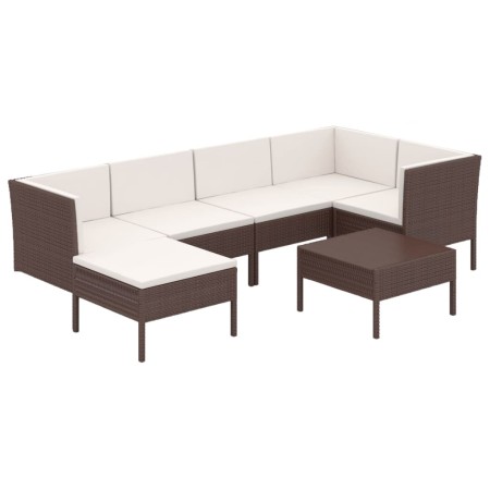 Set Divani da Giardino 7 pz con Cuscini in Polyrattan Marrone