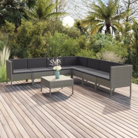 Set Divani da Giardino 8 pz con Cuscini in Polyrattan Grigio