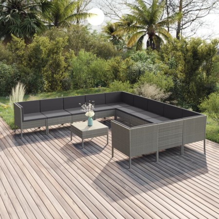 Set Divani da Giardino 12 pz con Cuscini in Polyrattan Grigio