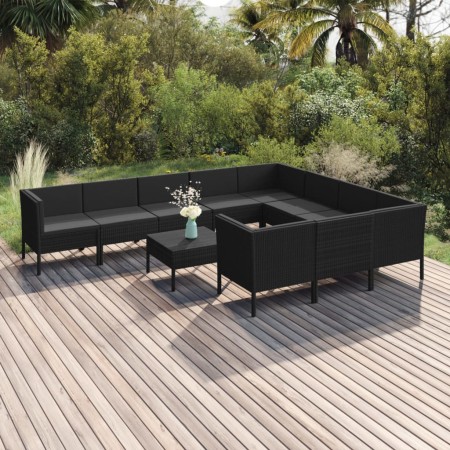 Set Divani da Giardino 11 pz con Cuscini in Polyrattan Nero