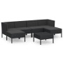 Set Divani da Giardino 7 pz con Cuscini in Polyrattan Nero