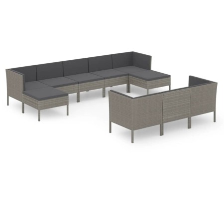 Set Divani da Giardino 10 pz con Cuscini in Polyrattan Grigio