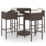 Set da Bar da Giardino 5 pz con Cuscini in Polyrattan Marrone