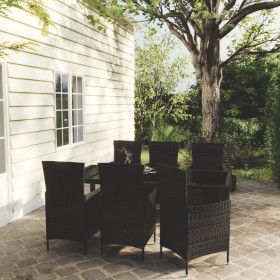 Set da Pranzo da Giardino 7 pz con Cuscini in Polyrattan Nero