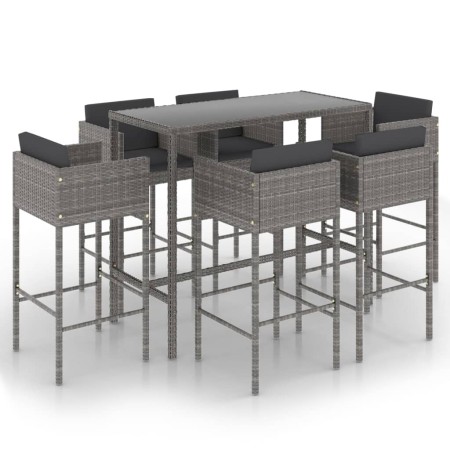 Set da Bar da Giardino 7 pz con Cuscini in Polyrattan Grigio