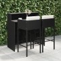 Set Bar da Giardino 3 pz con Cuscini Polyrattan Nero