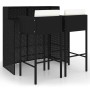 Set Bar da Giardino 3 pz con Cuscini Polyrattan Nero