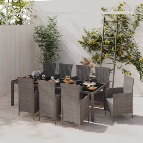 Set da Pranzo da Esterno 9 pz con Cuscini in Polyrattan Grigio