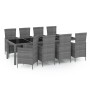 Set da Pranzo da Esterno 9 pz con Cuscini in Polyrattan Grigio