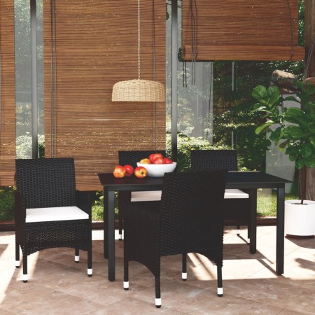 Set da Pranzo da Giardino 5 pz con Cuscini in Polyrattan Nero