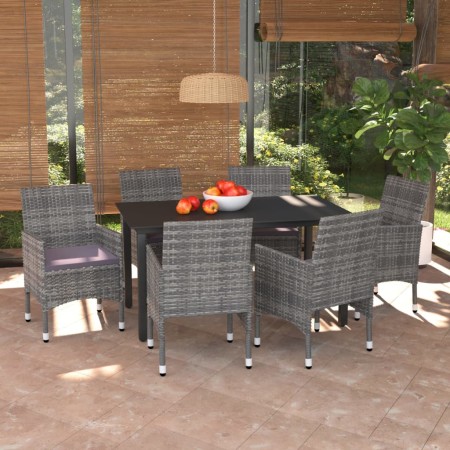 Set da Pranzo da Giardino 7 pz con Cuscini in Polyrattan Grigio