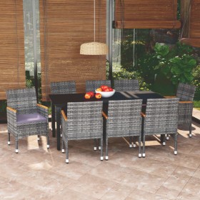 Set Pranzo da Giardino 9 pz con Cuscini in Polyrattan Grigio