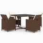 Set da Pranzo da Giardino 5pz con Cuscini in Polyrattan Marrone