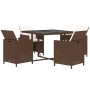 Set da Pranzo da Giardino 5pz con Cuscini in Polyrattan Marrone