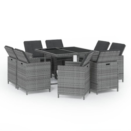 Set Pranzo da Giardino 9 pz con Cuscini in Polyrattan Grigio