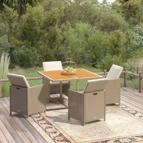 Set da Pranzo da Giardino 5 pz con Cuscini Beige in Polyrattan