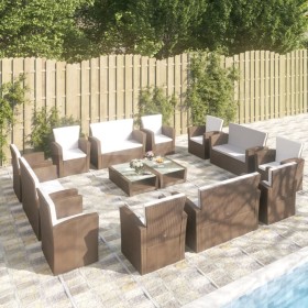 Set Divani da Giardino 16 pz con Cuscini in Polyrattan Marrone