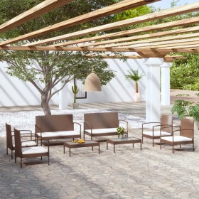 Set Divani da Giardino 8 pz con Cuscini in Polyrattan Marrone