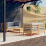 Set Divani da Giardino 5 pz con Cuscini Grigi Massello di Pino