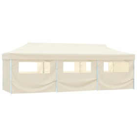 Tenda Pieghevole Pop-Up con 8 Pareti Laterali 3x9 m Crema