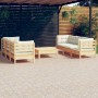 Set Divani da Giardino 7 pz con Cuscini Crema Massello di Pino