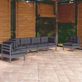 Set Divani da Giardino 6 pz con Cuscini Legno Massello di Pino