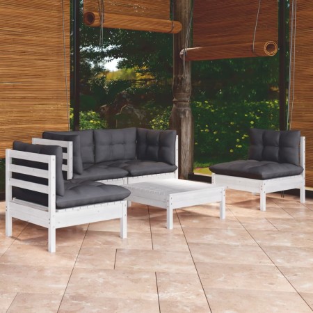 Set Divani da Giardino 5 pz con Cuscini in Massello di Pino