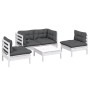 Set Divani da Giardino 5 pz con Cuscini in Massello di Pino