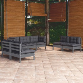 Set Divani da Giardino 7 pz con Cuscini Legno Massello di Pino